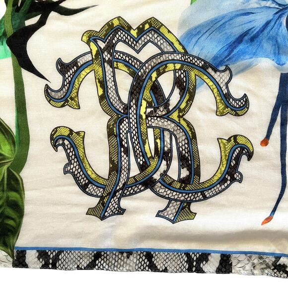 Roberto Cavalli Tropical Floral Bird Butterfly Nature Modal Long Scarf Shawl - Picture 8 of 12